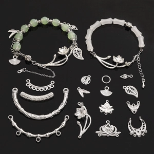 New Chinese style alloy carved tube beads DIY jewelry kit with green jade-like beads