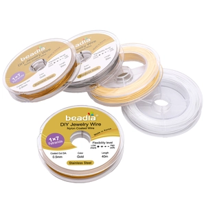 Beadia Fil pour Création de Bijoux DIY Acier Inoxydable 304 Revêtement Nylon Fil à Perles 1x7 Brins Cordon Métallique pour Accessoires de Main