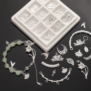 Silver lotus and fan charms with green agate bead bracelet in traditional Chinese style