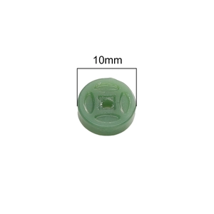 Perla di vetro verde da 10mm con foro quadrato stile moneta cinese per gioielli