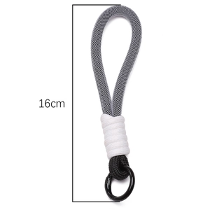 Creative 16cm woven black and white lanyard with matte black metal ring for keys