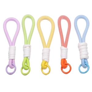 Colorful woven polyester lanyards with alloy spring rings for DIY bag charms and keyrings