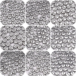 Silver Acrylic Alphabet Beads Flat Round Black Letter Spacer Beads For DIY Bracelet Necklace Handmade Jewelry Making Accessory
