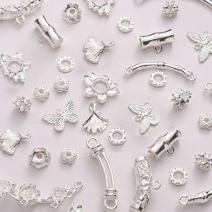 DIY jewelry making kit with silver alloy butterfly, ginkgo leaf, and bamboo charms