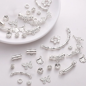 Silver alloy jewelry charms with butterfly, ginkgo leaf, and carved tube for DIY jewelry