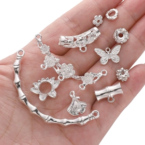 DIY jewelry making kit featuring alloy silver butterfly, flower, and ginkgo leaf beads