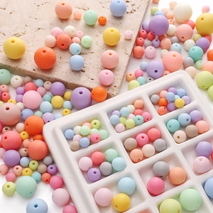 Colorful matte acrylic round beads for DIY jewelry making in multi-size macaron colors