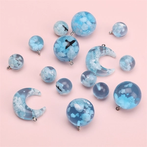Blue sky white cloud resin charm pendants with bird silhouettes and silver hoops