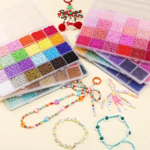 DIY colorful seed bead set in 24 grids storage box with letter beads and finished bracelets