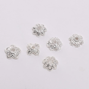 Set of six silver alloy flower bead caps for DIY jewelry making and handmade crafts