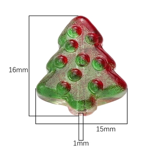 15x16mm green glass Christmas tree bead with red dots and gold glitter for DIY jewelry