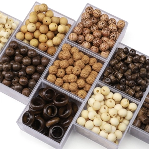 Natural wood bead set for DIY jewelry with lotus patterns and diverse textures
