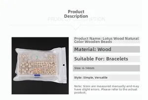 Detail of 6-14mm natural Schima superba wood beads set in clear plastic organizer box