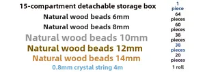DIY natural wood bead kit with 15-grid storage box and crystal elastic cord