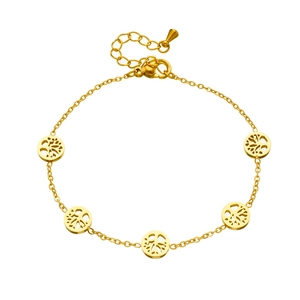 Elegant gold-plated stainless steel Tree of Life charm bracelet with adjustable chain