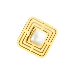 Adjustable gold plated stainless steel ring with geometric square mother of pearl design