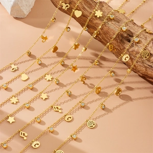 Minimalista Collana con Pendente in Acciaio Inossidabile e Strass Placcata Oro Farfalla Cuore Stella Nota Musicale Malocchio Albero della Vita Gioielli Donna