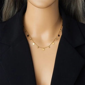 Collana in acciaio inossidabile dorato con ciondoli a fiori a cinque petali e strass