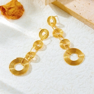 Boucles d'oreilles pendantes en acier inoxydable doré à cercles concentriques géométriques