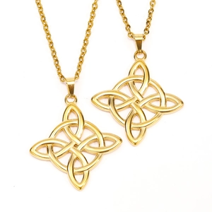 Vintage Edelstahl Gold Keltischer Knoten Anhänger Halskette Hohl Hexe Knoten Kette Halskette Mode Schmuck Geschenk Für Damen