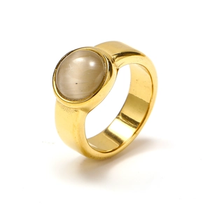 Detail eines 18k vergoldeten Edelstahlrings mit ovalem Katzenaugenstein-Inlay