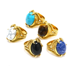 Vintage Stainless Steel Eagle Claw Ring For Men Gold Plated Punk Hip Hop Gothic Jewelry With Large Oval Inlaid Gemstone