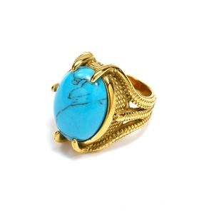 Vintage punk turquoise eagle claw ring with textured gold finish and oval stone