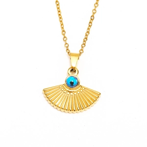 Collier en éventail en acier inoxydable plaqué or 18K avec pendentif œil bleu
