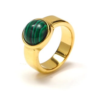 Vintage-Ring aus 18k vergoldetem Edelstahl mit runder Malachit-Einlage für Damen