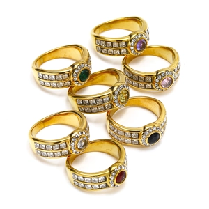 Set di anelli in acciaio inossidabile placcato oro 18k con gemme colorate e diamanti fini