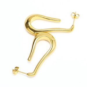 Modern 18k gold plated stainless steel wave earrings with high polished mirror finish