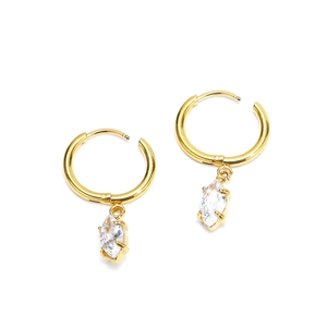 Créoles minimalistes en acier titane plaqué or 18k avec zircon pendentif taille marquise