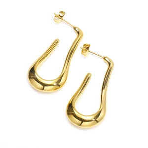Fashionable gold-plated stainless steel U-shaped teardrop earrings for women in 18k gold