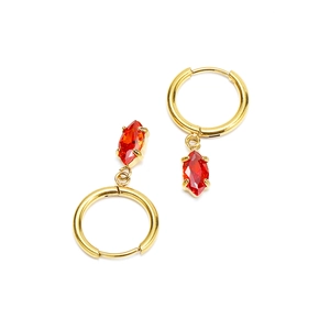 Élégantes créoles plaquées or 18k avec pendentif en zircon rouge taille marquise