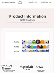 Tableau détaillé des perles en verre millefiori œil porte-bonheur en 4mm, 6mm et 8mm pour DIY