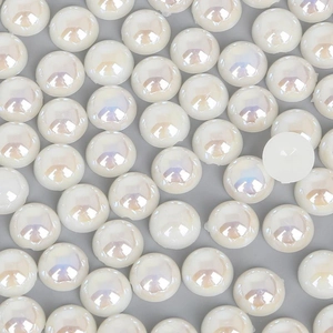 Mezze perle in ABS bianco crema cangiante con retro piatto per creazione gioielli fai-da-te