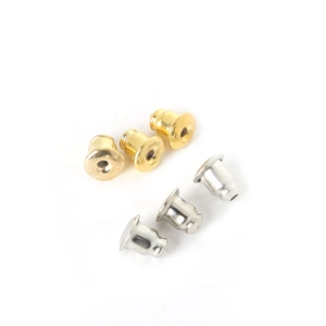 Polished gold and silver metal bullet earring backs for jewelry making DIY projects
