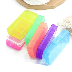 Colorful 10-compartment transparent plastic jewelry storage boxes in various bright colors