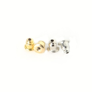 Golden and silver bullet-shaped metal earring backings for DIY jewelry making