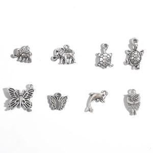 Vintage Alloy Animal Charms Pendants For DIY Jewelry Making Elephant Owl Turtle Butterfly Dolphin Antique Silver Metal Pendants Wholesale
