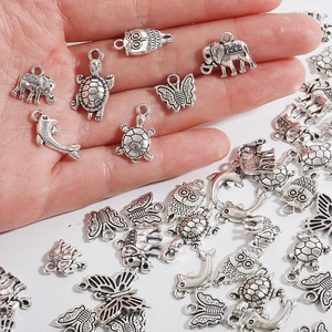 Antique silver alloy animal charms set including elephant and owl for DIY jewelry making