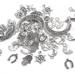 Antique Silver Alloy Pendants For DIY Jewelry Making Charms Hamsa Hand Moon Star Flower Starfish Eiffel Tower Anchor Rudder Vintage Accessories