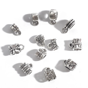 Antique Silver Plated Alloy Bail Beads Vintage Carved Cylinder Connector Pendants DIY Jewelry Findings For Necklace Bracelet Making
