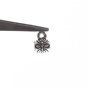 Antique silver cylinder charm with embossed patterns and top ring for DIY jewelry making