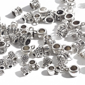 Antique silver cylinder pendants and spacers for DIY boho jewelry making and necklaces