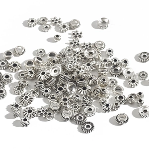 Assorted antique silver DIY jewelry spacer beads with flower and star embossed patterns