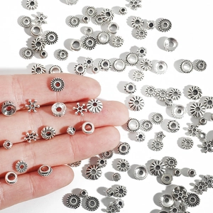 Collection of retro silver alloy spacer beads for DIY jewelry making and handmade crafts