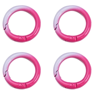 Detail view of four gradient purple alloy spring ring hooks for DIY keychain accessories