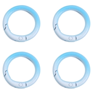 Detail view of 4 light blue gradient alloy round snap hooks for DIY keychain making