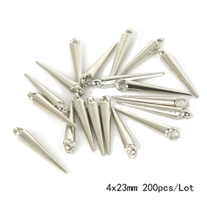 Silver metallic spike cone pendants set for DIY jewelry making 4x23mm bulk lot 200pcs